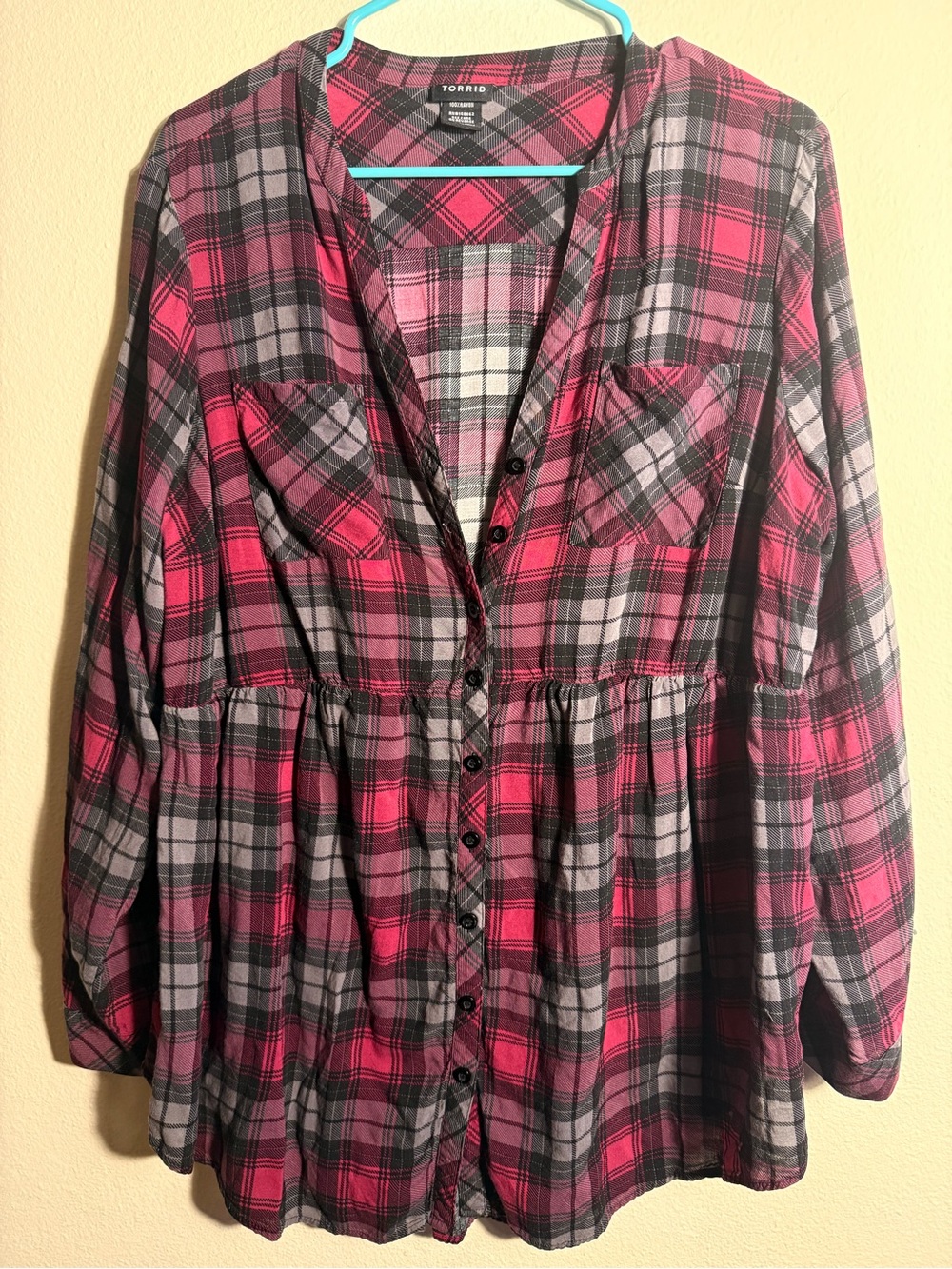 torrid Pink and Black Plaid Button-Front Size 2